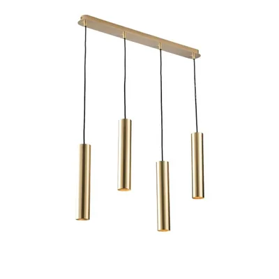 Lampadario a sospensione in metallo oro, 4 pendenti, lampadine GU10, 68x200cm