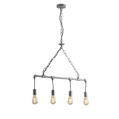 Lampadario a sospensione stile industrial zincato in metallo invecchiato, 4 luci E27, 86x110cm