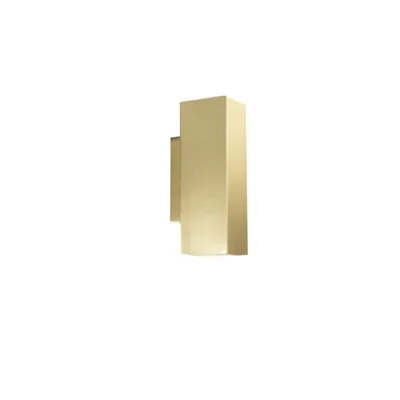 Applique quadrata in metallo oro, luce biemissione, 2 lampadine GU10, 7x18cm