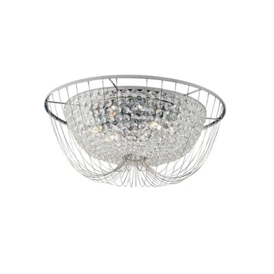 Plafoniera in metallo e cristalli K9 cromato, 6 luci E14, 60x24cm
