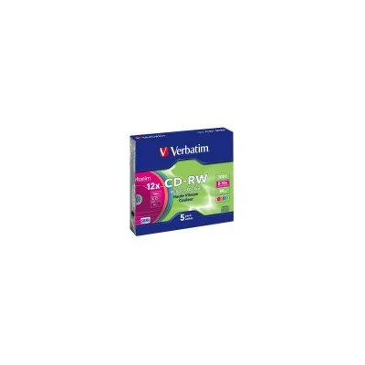 VERBATIM CD-RW 700MB 12X COLOR SLIM CASE 5PZ 43167/5
