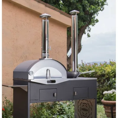 Fontana Forno da esterno a legna/carbone PIZZA&CUCINA da 118 cm | Cottura Ibrida