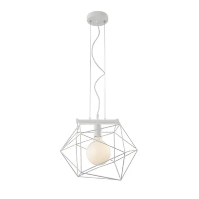Lampadario a sospensione geometrico in metallo bianco, lampadina E27, 40.5x150cm