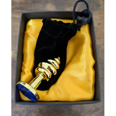 Plug Anale LoveToy metallo pesante color oro con pietra blu in confezione regalo