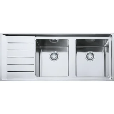 Franke: Lavello due vasche con gocciolatoio a sinistra Neptune Plus NPX 621 101.0068.381 finitura inox satinato da 116x51 cm
