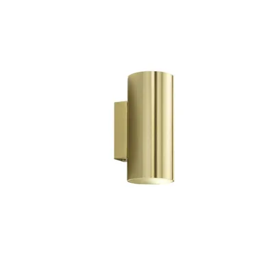 Applique in metallo tubolare oro, luce biemissione, 2 lampadine GU10, 10x18cm