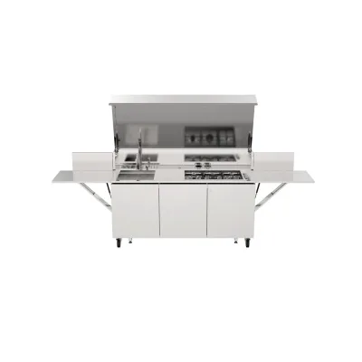 Bautek Foster Cucina da esterno a libera installazione FINALMENTE 7555 001 in acciaio inox da 185/327 cm