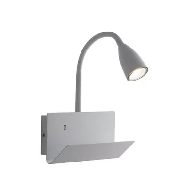 Applique da parete bianca in metallo con mensola, 1 luce GU10, presa USB, 23x49cm