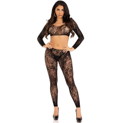 Completino Sexy Crop Top and Footless Nero