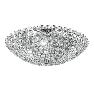 Plafoniera in metallo e cristalli K9 cromato, 4 luci G9, 32x11cm