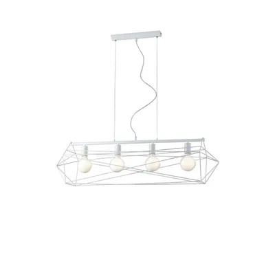 Lampadario a sospensione geometrico in metallo bianco, 4 luci E27, 106x150cm