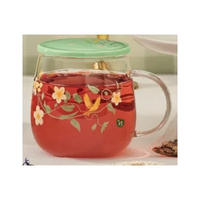 NEAVITA TAZZA IN VETRO CON COPERCHIO VERDE INFUSI DI PRIMAVERA 450ML
