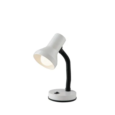 Lampada da tavolo bianca in metallo, braccio flessibile, 1 luce E27, 14.5x34.5cm