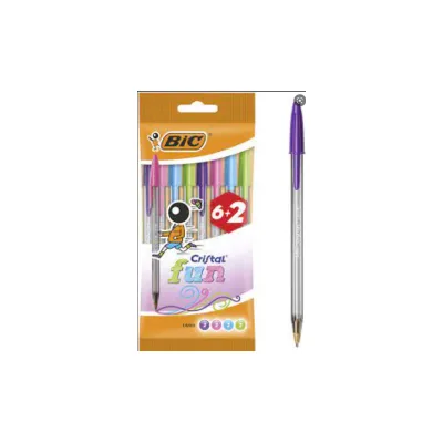 Bic Cristal Fun 6+2 Penne a Sfera Punta Rotonda 1,6 mm Linea 0,42 mm Colori Assortiti 8963811
