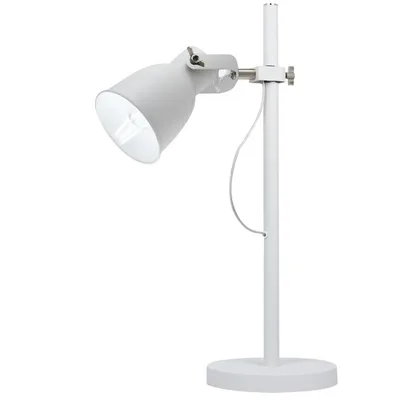 Lampada da tavolo in metallo bianco, interno bianco, rifiniture in nichel, 1 luce E27, 38x61cm
