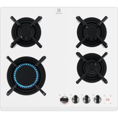Electrolux | Piano cottura a gas FlameLight KGG643753W finitura cristallo temperato bianco da 59 cm