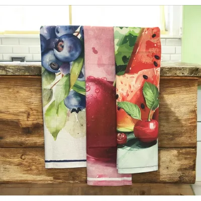Set 3 Strofinacci da Cucina in Cotone con Stampa Frutta – Assorbenti e Decorativi