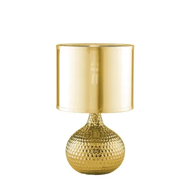 Lumetto in ceramica oro, paralume in tessuto, 1 luce E14, 22x35cm