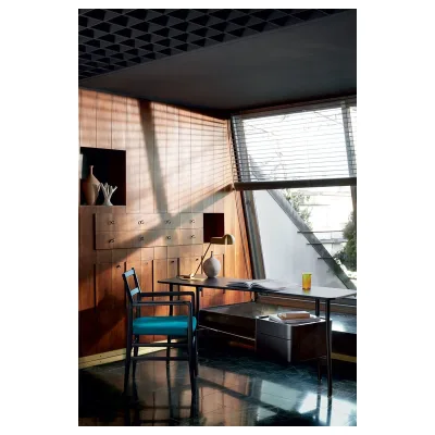 Cassina Scrittoio fisso Sled in rovere tinto nero e cassettiera a due cassetti da 170x60 cm