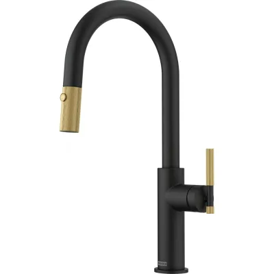 Franke: Miscelatore monocomando con doccetta estraibile Maris Stripes J 115.0747.673 finitura nero opaco/oro