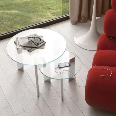 X.ABITAre Coppia di tavolini Duo art. T118 con struttura in metallo e piano in cristallo