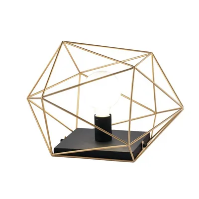 Lampada da tavolo geometrica in metallo nero e oro, lampadina E27, 40.5x26.5cm