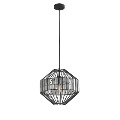 Lampadario a sospensione in metallo nero e vetro trasparente, 1 luce E27, 33.5x130cm