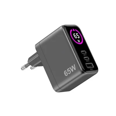 CELLY 2USBC/USBA WALL CHARGER 65W DISPLAY TCSCREEN2C1A65W