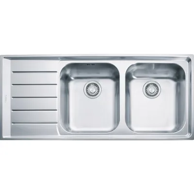 Franke: Lavello due vasche con gocciolatoio a sinistra Neptune NEX 621 101.0040.736 finitura inox satinato da 116x51 cm