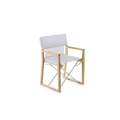 Unopiù Poltroncina pieghevole COSETTE con struttura in teak e telo in tessuto bianco canapa - IN PROMOZIONE FINO AL 6/07