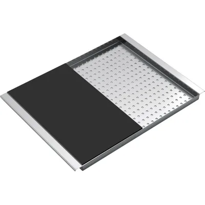 Barazza Coprivasca forato 1CITN finitura inox con tagliere in HPL nero da 25x43 cm