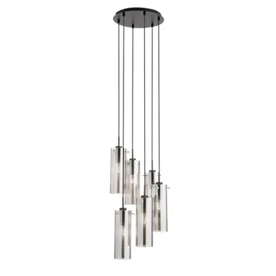 Lampadario a sospensione nero in vetro, 6 diffusori, stile contemporaneo, 150x35cm