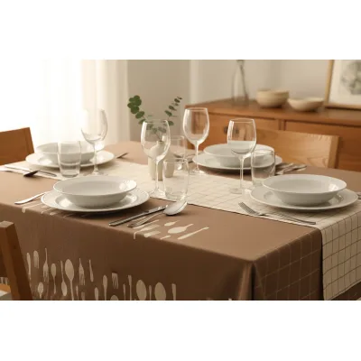 Tovaglia Copritavolo Fantasia Posate in Cotone 140x180