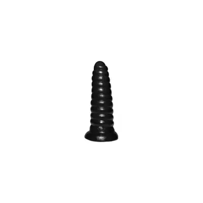Plug anale XXL 21 cm scanalato progressivo nero PVC base larga sex toy