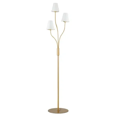 Piantana classica in metallo oro e vetro bianco, 3 diffusori, 38.5x158cm
