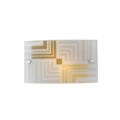 Applique in vetro curvato bianco e oro, con decori serigrafati, 2 luci E14, 35x20cm
