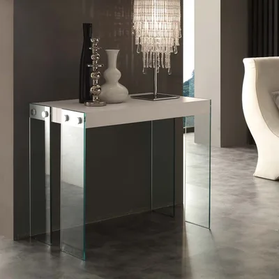 Maconi Consolle allungabile 1400/732 con gambe in vetro e piano in nobilitato da 85x50(200) cm