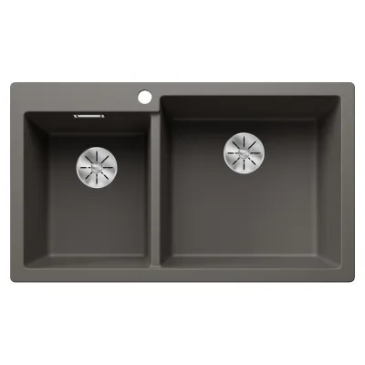 Blanco Lavello due vasche (vasca grande dx) PLEON 9 Total Black 2527325 finitura grigio vulcano da 86x50 cm - Sopratop