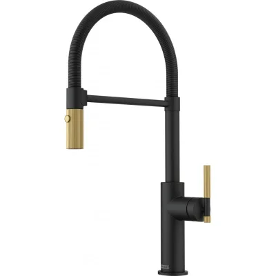 Franke: Miscelatore monocomando con doccetta estraibile Maris Stripes Semi-Pro 115.0747.679 finitura nero opaco/oro
