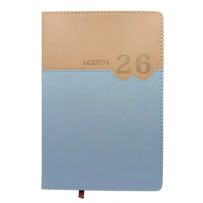 Agenda 2026 in ecopelle bicolore beige e azzurro – Formato A5