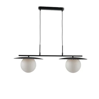 Lampadario a sospensione nero opaco con diffusore in vetro bianco opale, lampadine E27, 146.2x97cm