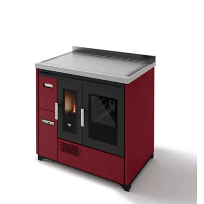 Eva Calòr Cucina a pellet ventilata con piano in acciaio ENRICA 901669500 finitura rosso