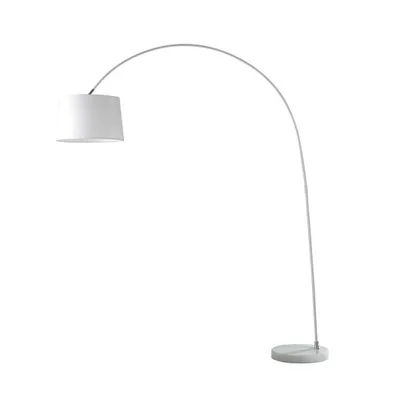 Piantana in metallo bianco, paralume in tessuto, base in marmo, 1 luce E27, 152x200cm