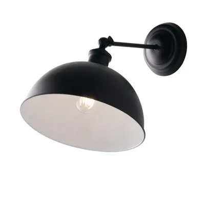 Applique in metallo nero, diffusore interno bianco, 1 luce E27, 27.5x23cm