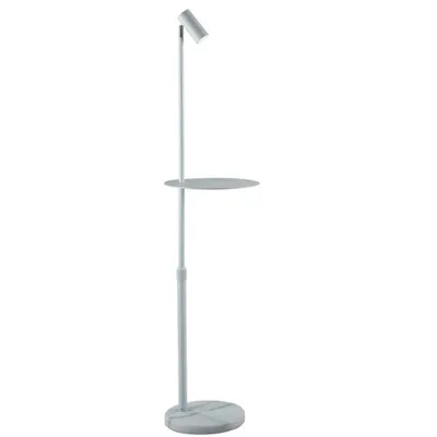 Piantana in metallo bianco con punto luce orientabile, ripiano in marmo, 1 luce GU10, 35x150cm