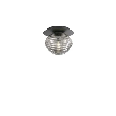 Plafoniera in metallo nero e vetro soffiato cromo, una lampadina E27, 20x17cm