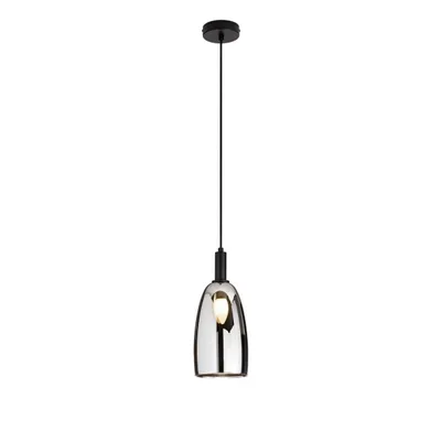 Sospensione a luce singola nera in vetro cromo, lampadina E14, 150x14cm