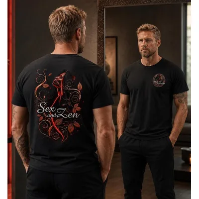 T-shirt Sex and Zen uomo BDSM kink bondage stampa fronte retro - Nero, XL