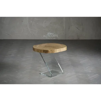 Altacorte Tavolino Leaf 05 con struttura in vetro e piano in legno da 60x60 cm