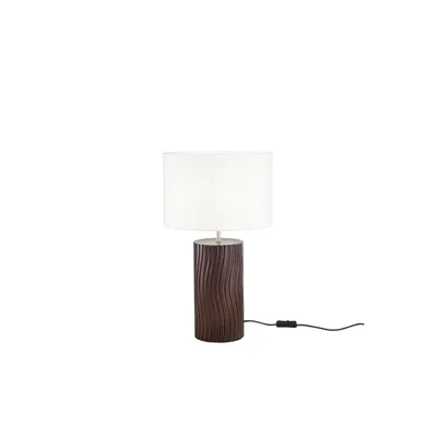 Lampada da tavolo in legno rovere, paralume bianco, 1 luce E27, 30x52cm
